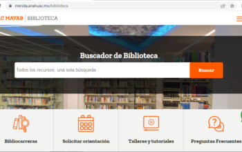 Vista de la página principal de la Biblioteca Virtual de la Anáhuac Mayab