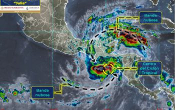 Imagen que difunde Conagua sobre la trayectora de la Tormenta Tropical "Julia"